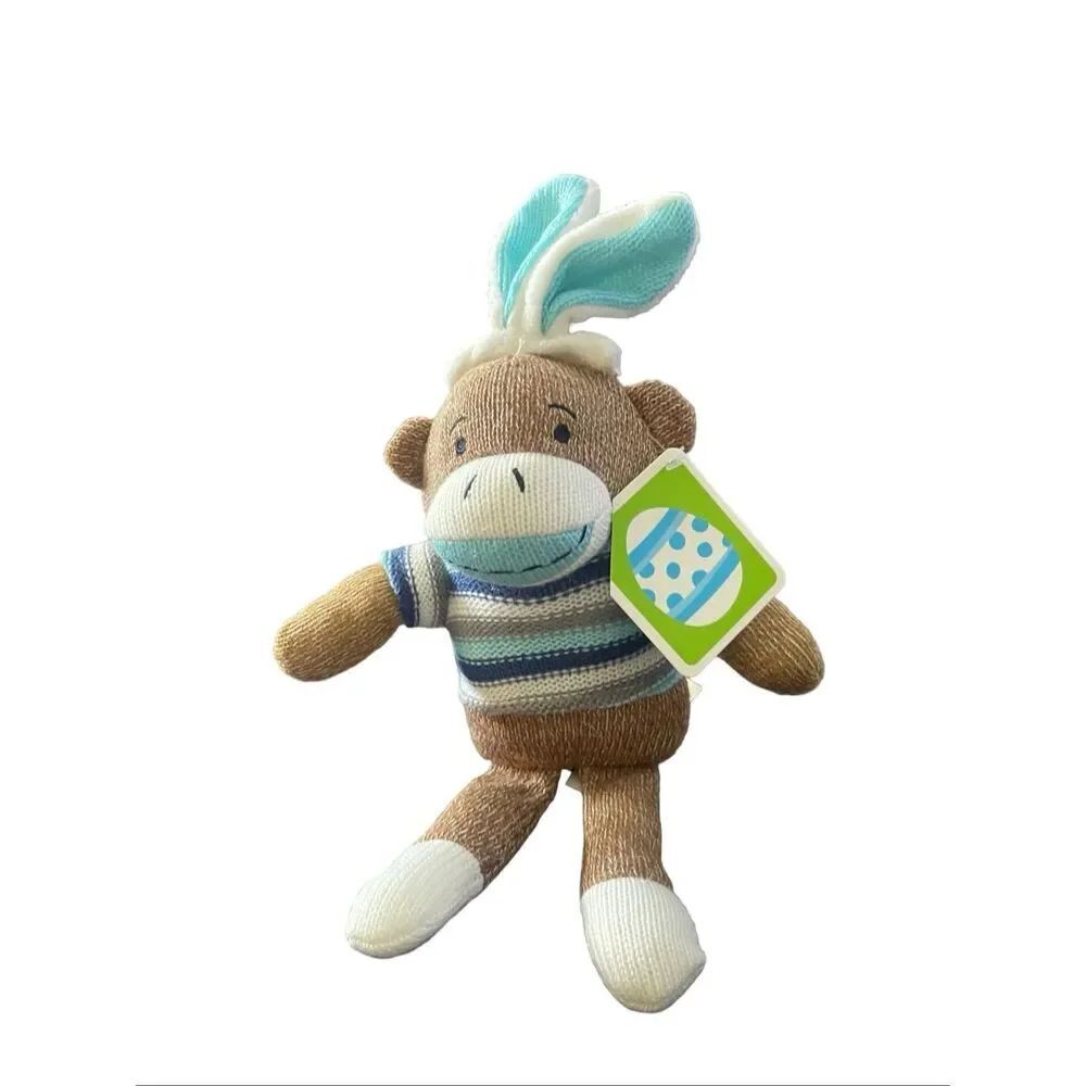 New Dan Dee Brown Blue White Easter Bunny Sock Monkey Plush Stuffed Animal 11"